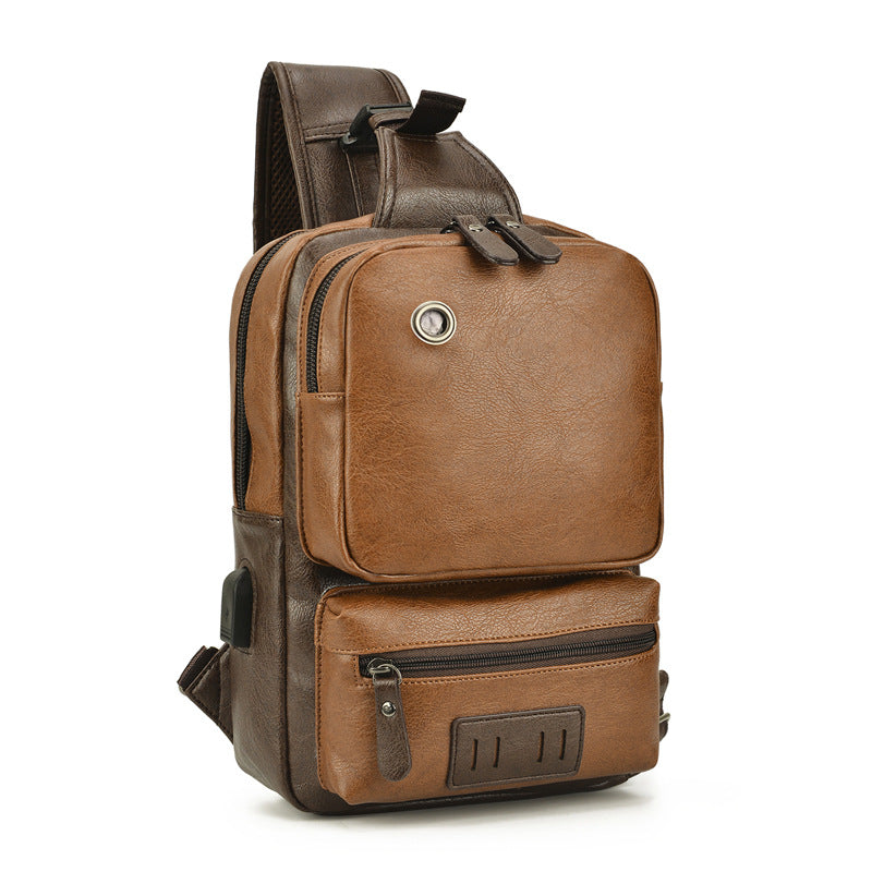Vintage PU Leather Sling Backpack - Small Black Crossbody Shoulder Bag