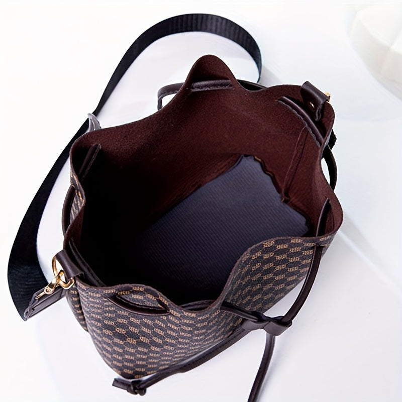 Fashion Printed PU Leather Bucket Bag - Men's Drawstring Strap Tote Bag