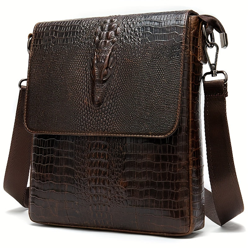 Vintage Genuine Leather Shoulder Bag - Crocodile Pattern Business Crossbody Bag